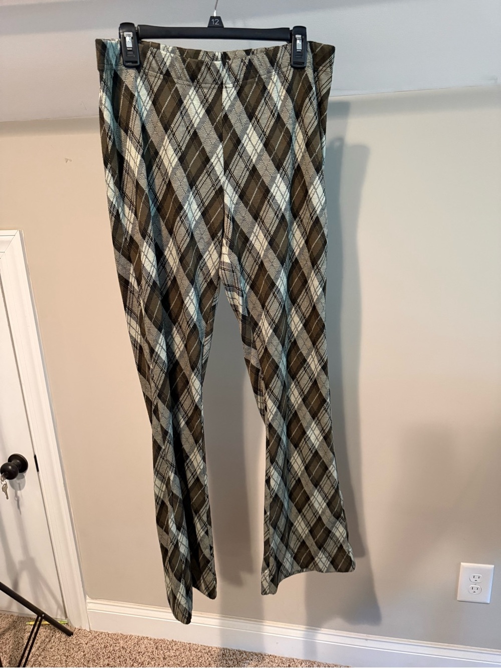 Free People Women's Plaid Stretch Pants in Green & Black